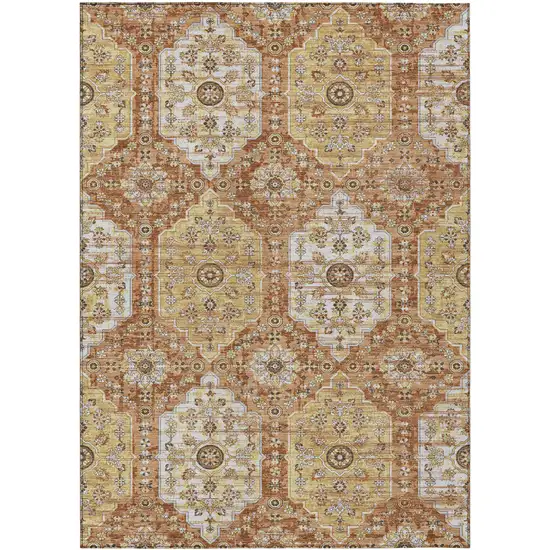 Copper And Orange Damask Washable Indoor Outdoor Area Rug Photo 1
