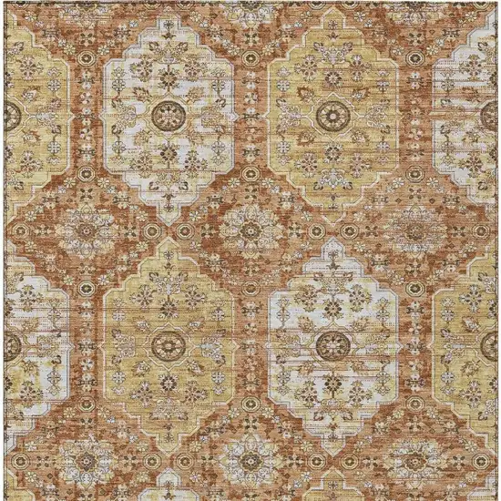 Copper And Orange Damask Washable Indoor Outdoor Area Rug Photo 3