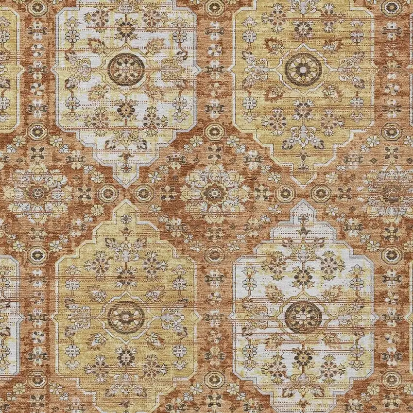 Copper And Orange Damask Washable Indoor Outdoor Area Rug Photo 2