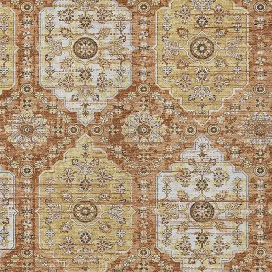 Copper And Orange Damask Washable Indoor Outdoor Area Rug Photo 2