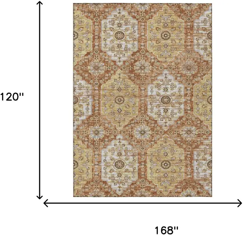 Copper And Orange Damask Washable Indoor Outdoor Area Rug Photo 6