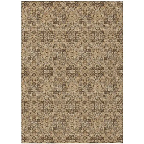 Copper And Orange Damask Washable Indoor Outdoor Area Rug Photo 2