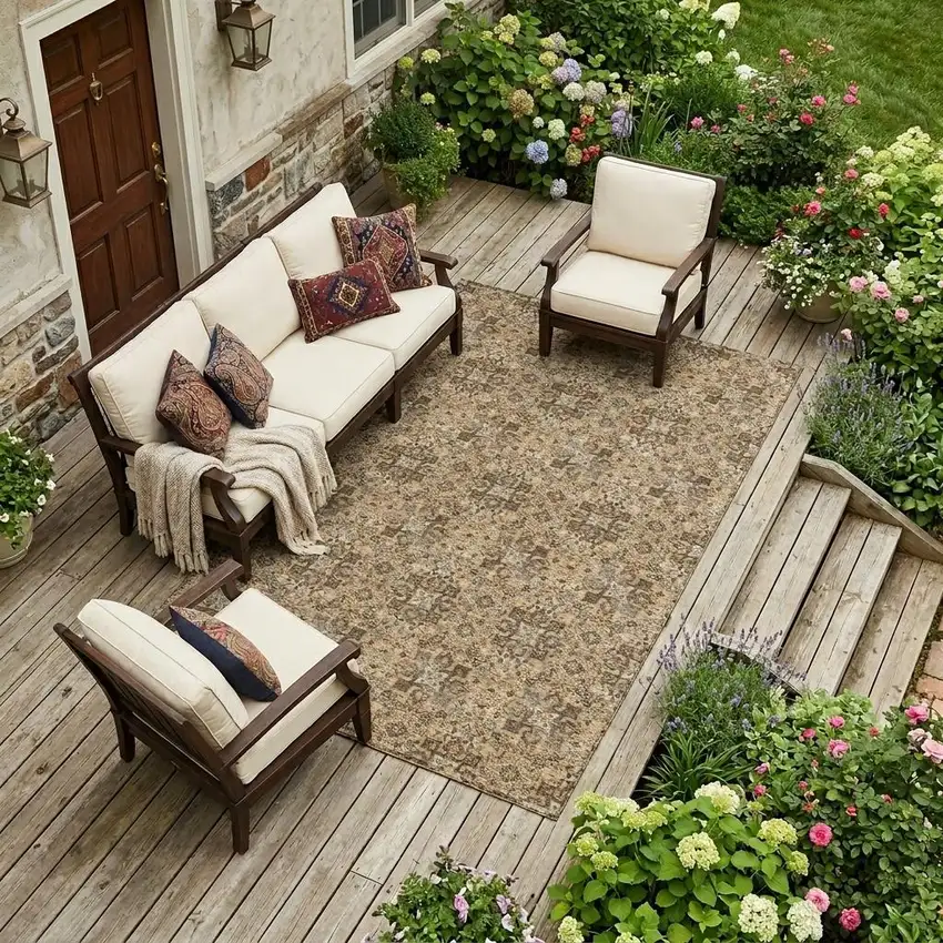Copper And Orange Damask Washable Indoor Outdoor Area Rug Photo 1