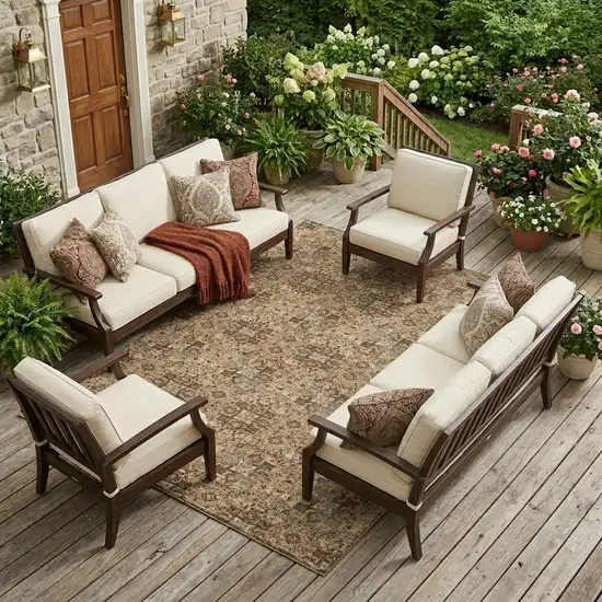 Copper And Orange Damask Washable Indoor Outdoor Area Rug Photo 1