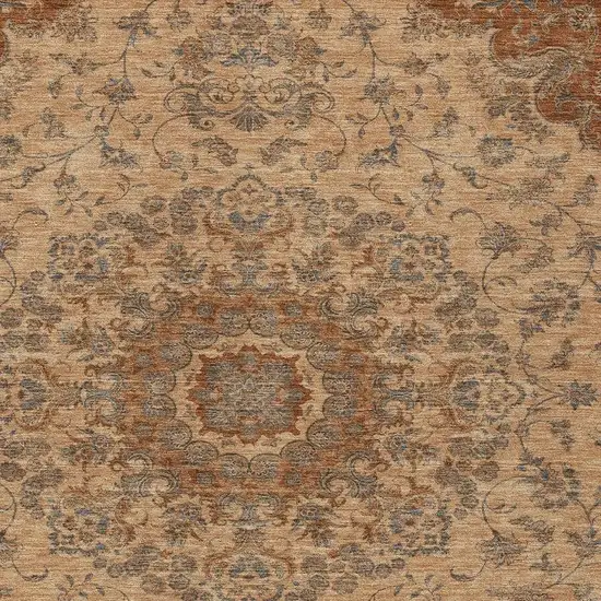 Copper And Orange Floral Medallion Washable Indoor Outdoor Area Rug Photo 2