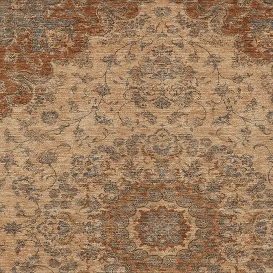 Copper And Orange Floral Medallion Washable Indoor Outdoor Area Rug Photo 2