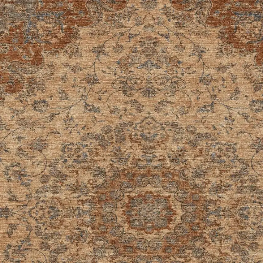 Copper And Orange Floral Medallion Washable Indoor Outdoor Area Rug Photo 2