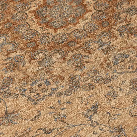 Copper And Orange Floral Medallion Washable Indoor Outdoor Area Rug Photo 9