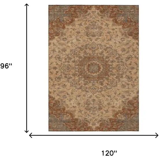 Copper And Orange Floral Medallion Washable Indoor Outdoor Area Rug Photo 6