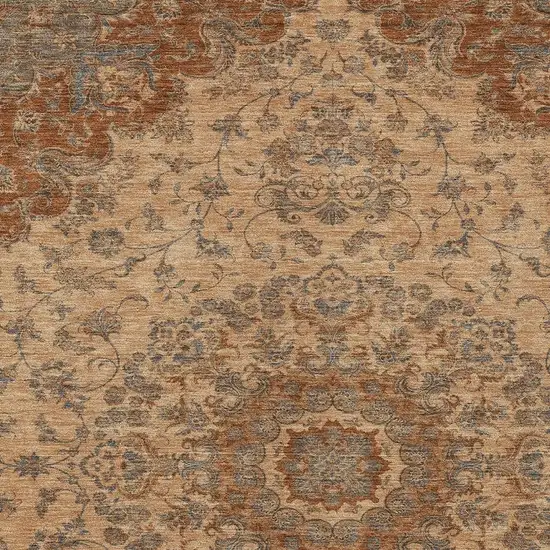 Copper And Orange Floral Medallion Washable Indoor Outdoor Area Rug Photo 2