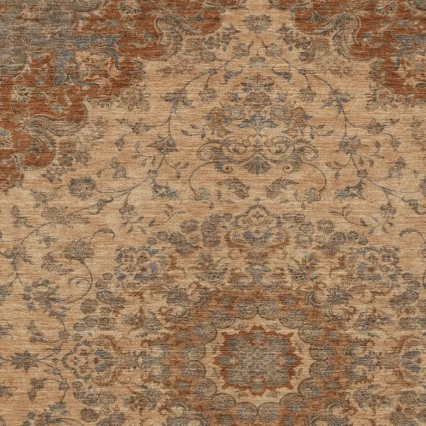 Copper And Orange Floral Medallion Washable Indoor Outdoor Area Rug Photo 2