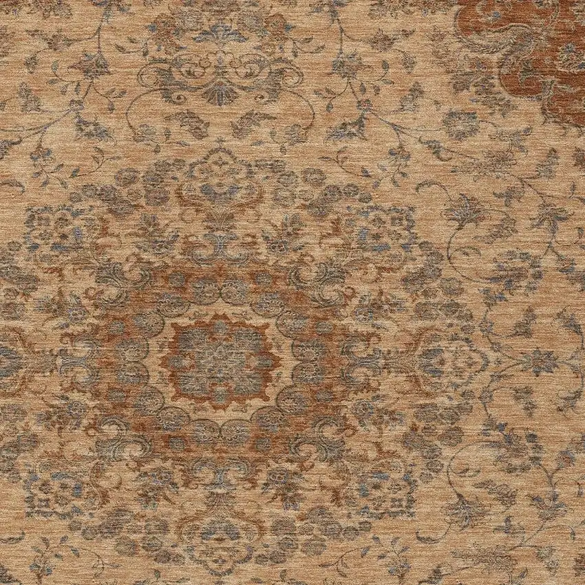 Copper And Orange Floral Medallion Washable Indoor Outdoor Area Rug Photo 2