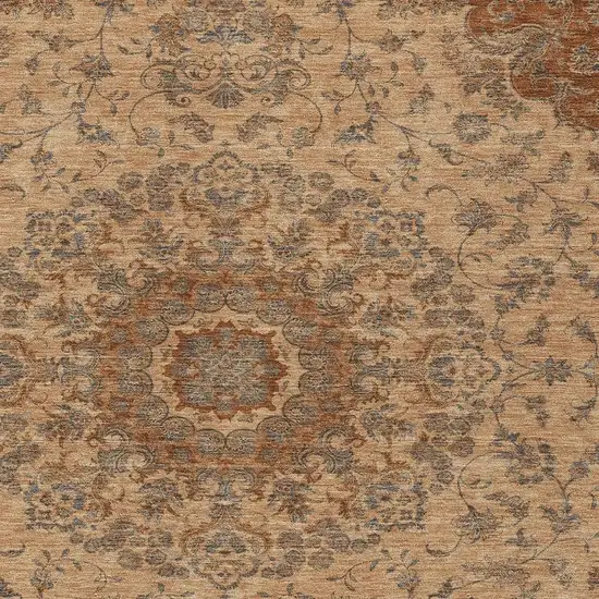 Copper And Orange Floral Medallion Washable Indoor Outdoor Area Rug Photo 2