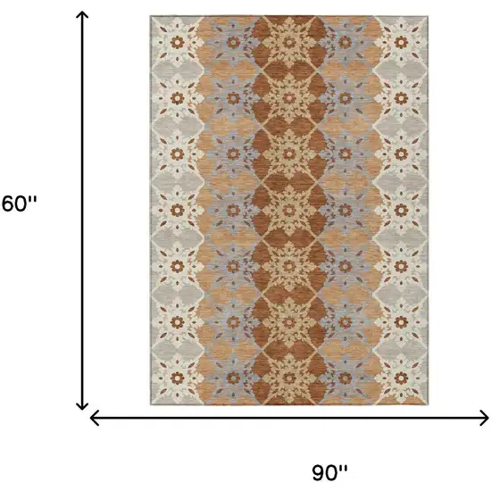 Copper And Orange Floral Medallion Washable Indoor Outdoor Area Rug Photo 5