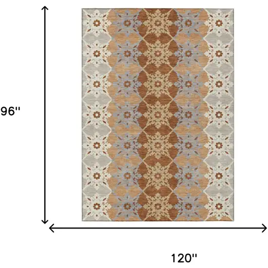 Copper And Orange Floral Medallion Washable Indoor Outdoor Area Rug Photo 5