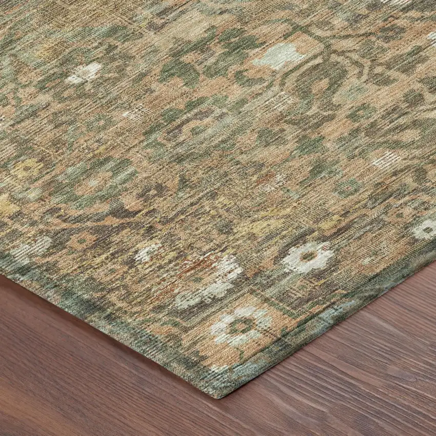 Copper And Orange Floral Medallion Washable Indoor Outdoor Area Rug Photo 3