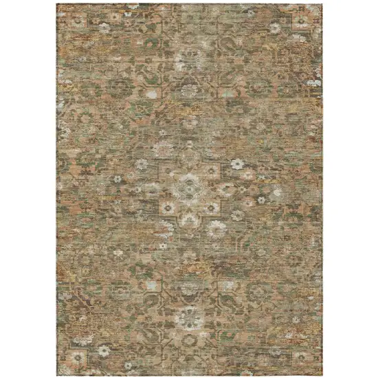 Copper And Orange Floral Medallion Washable Indoor Outdoor Area Rug Photo 2