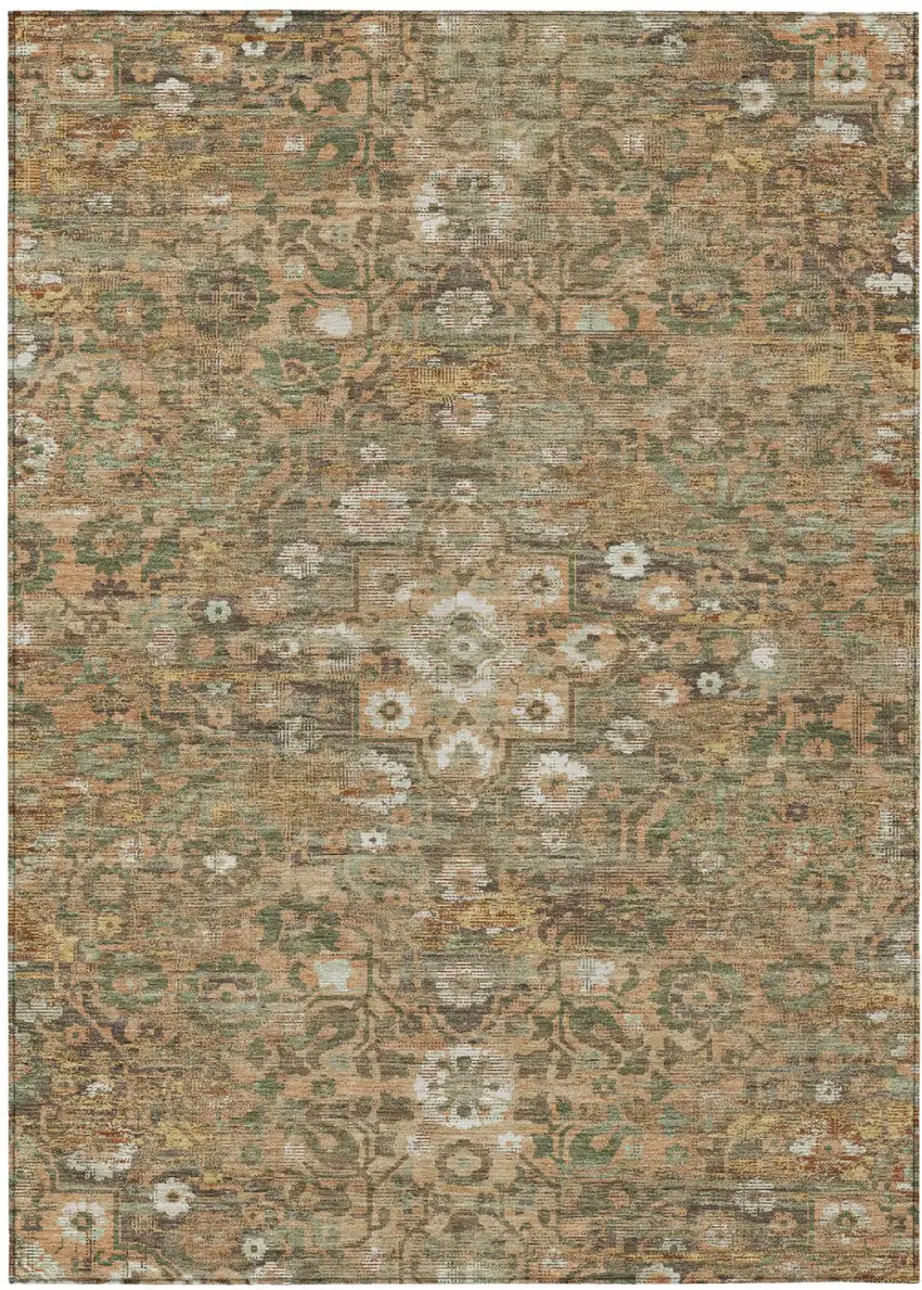 Copper And Orange Floral Medallion Washable Indoor Outdoor Area Rug Photo 2