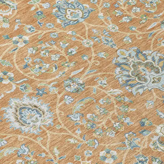 Copper And Orange Floral Washable Indoor Outdoor Area Rug Photo 4
