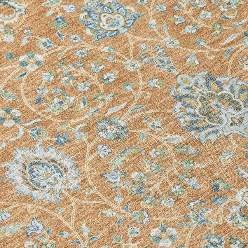Copper And Orange Floral Washable Indoor Outdoor Area Rug Photo 4