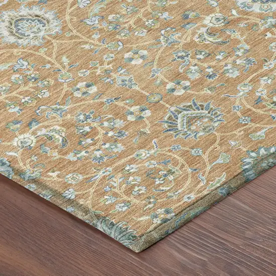 Copper And Orange Floral Washable Indoor Outdoor Area Rug Photo 3