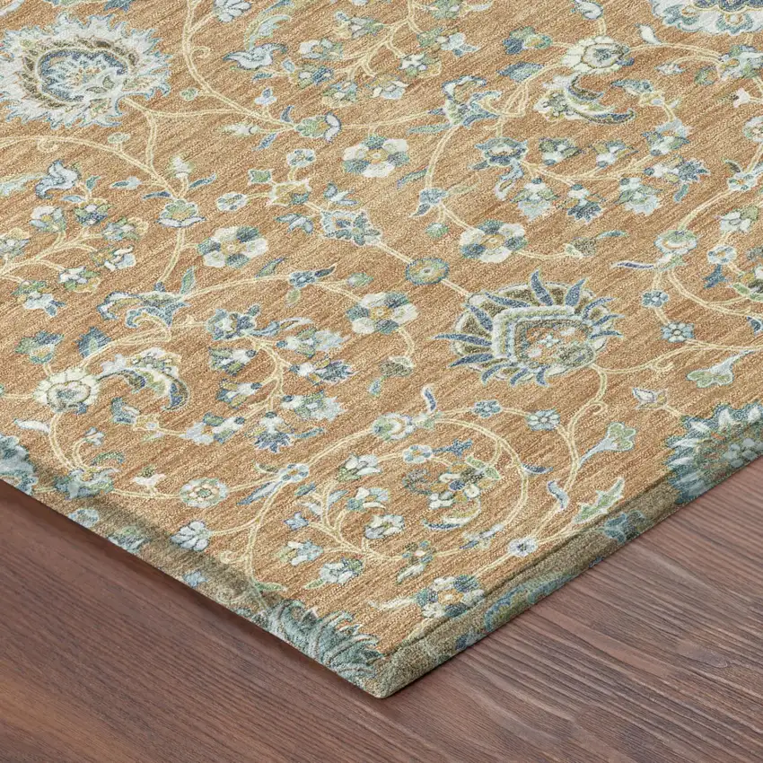Copper And Orange Floral Washable Indoor Outdoor Area Rug Photo 3