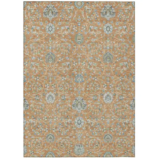 Copper And Orange Floral Washable Indoor Outdoor Area Rug Photo 2