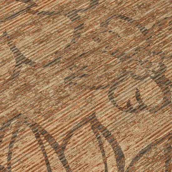 Copper And Orange Floral Washable Indoor Outdoor Area Rug Photo 4