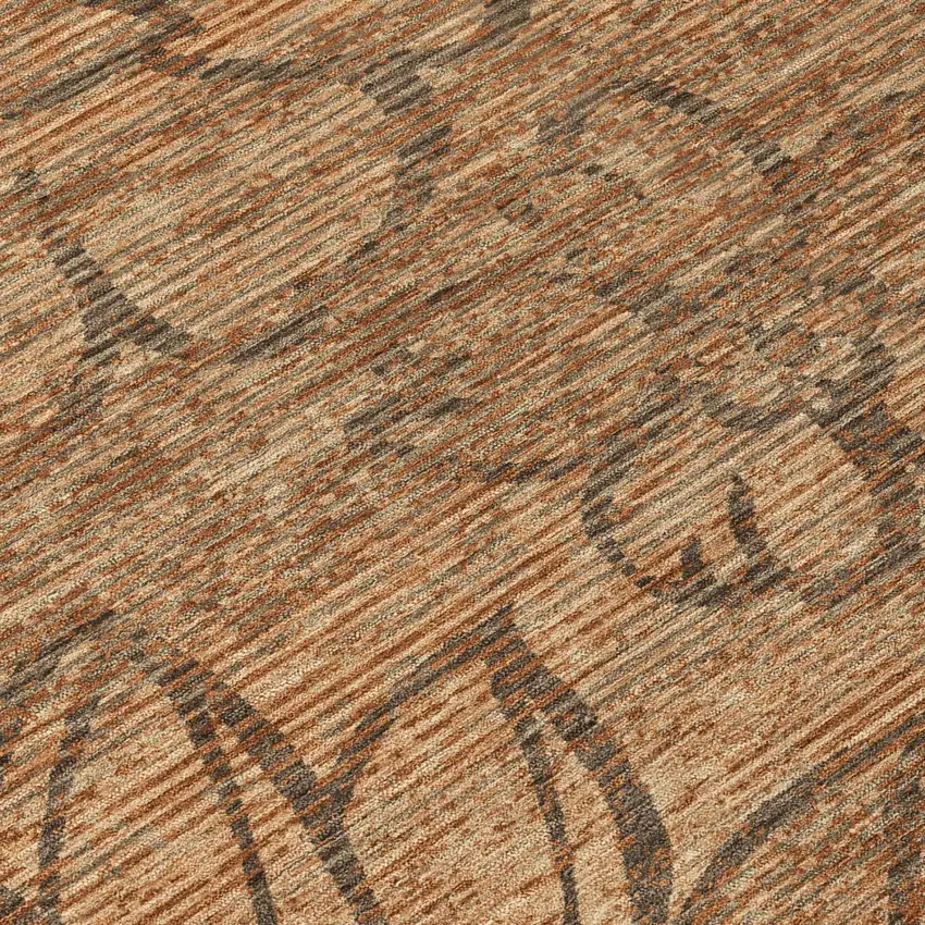 Copper And Orange Floral Washable Indoor Outdoor Area Rug Photo 4