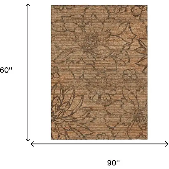 Copper And Orange Floral Washable Indoor Outdoor Area Rug Photo 5