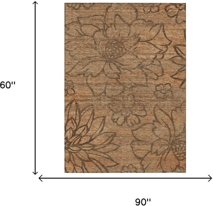 Copper And Orange Floral Washable Indoor Outdoor Area Rug Photo 5