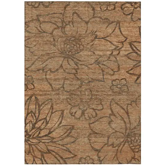 Copper And Orange Floral Washable Indoor Outdoor Area Rug Photo 2