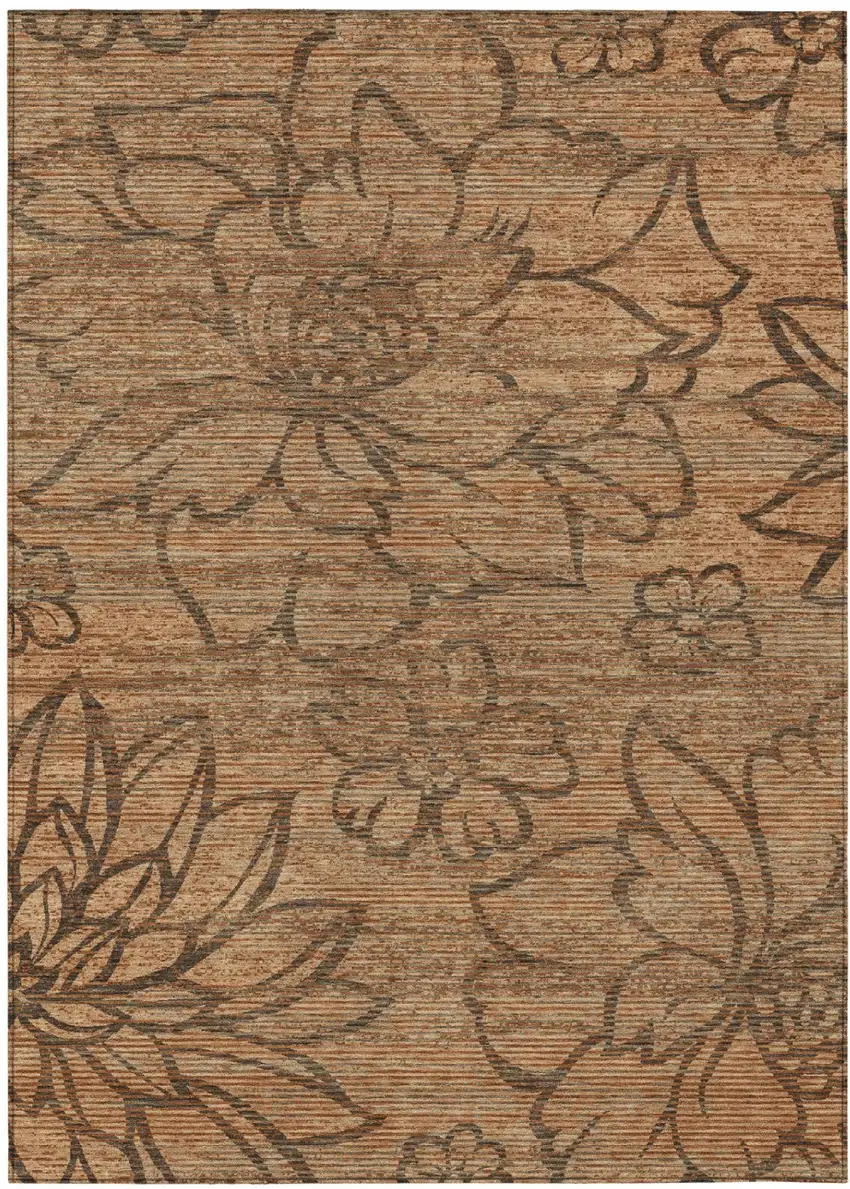 Copper And Orange Floral Washable Indoor Outdoor Area Rug Photo 2