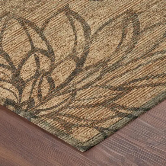 Copper And Orange Floral Washable Indoor Outdoor Area Rug Photo 3