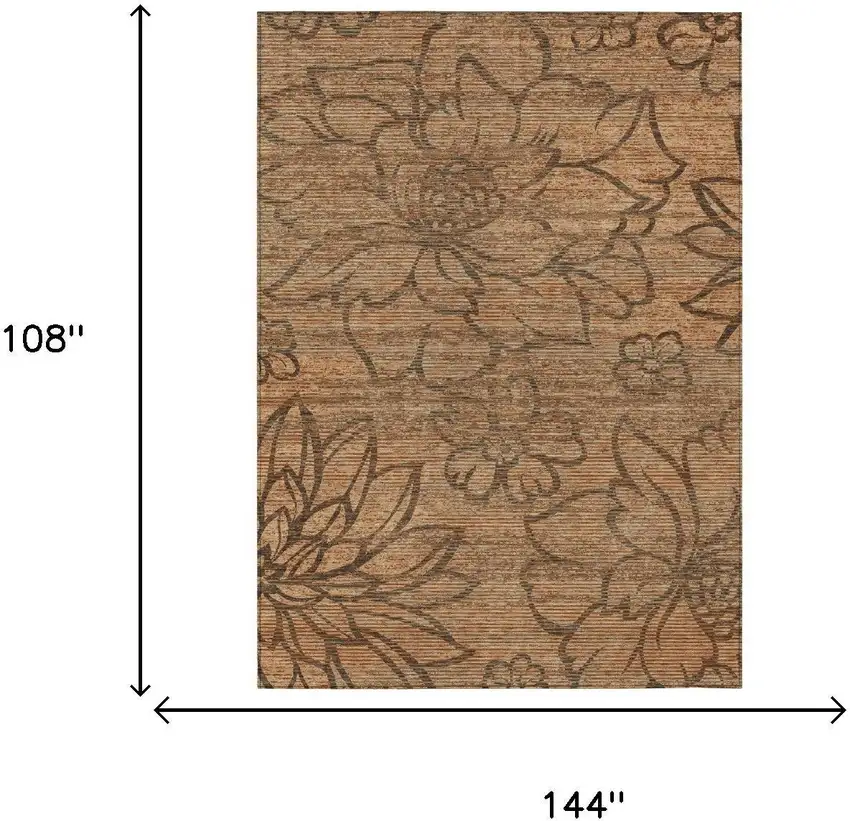 Copper And Orange Floral Washable Indoor Outdoor Area Rug Photo 5