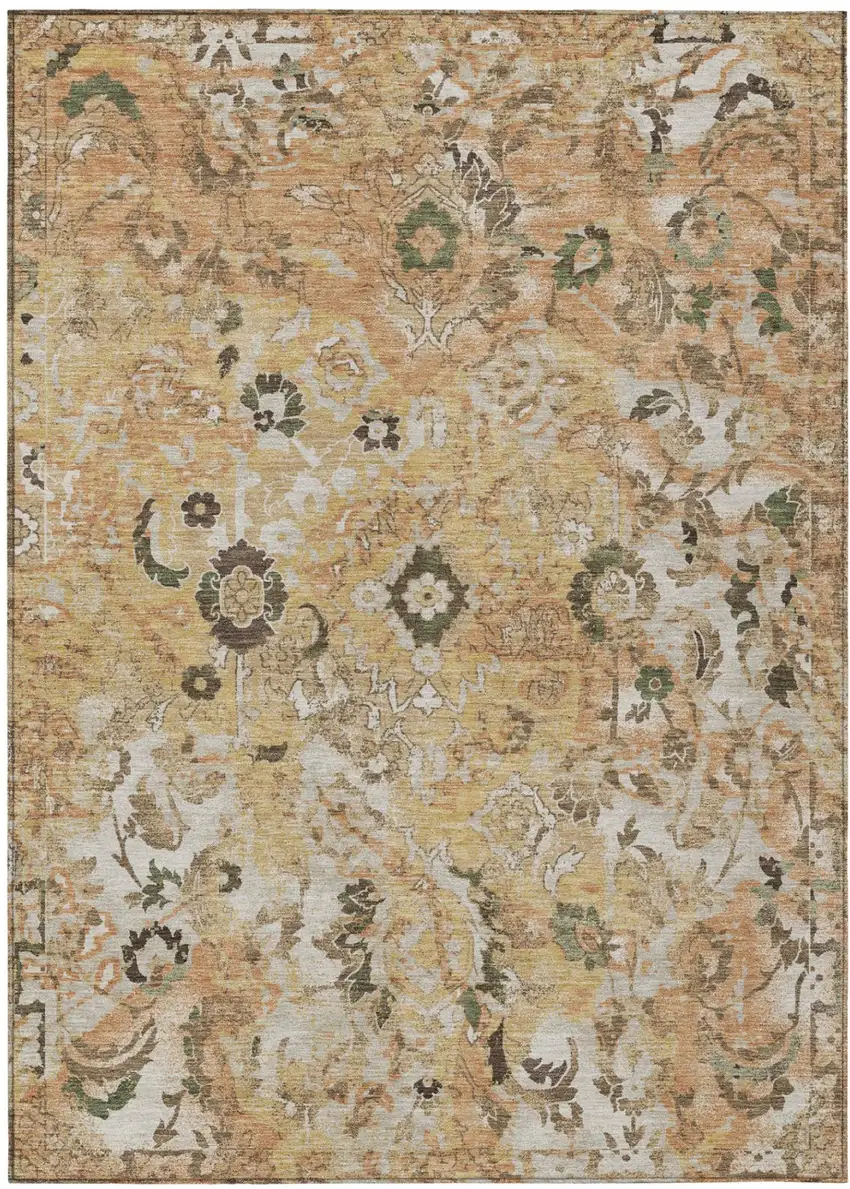 Copper And Orange Floral Washable Indoor Outdoor Area Rug Photo 2