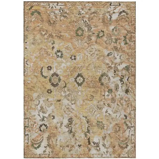 Copper And Orange Floral Washable Indoor Outdoor Area Rug Photo 2