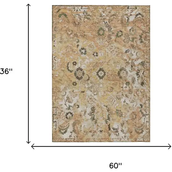 Copper And Orange Floral Washable Indoor Outdoor Area Rug Photo 5