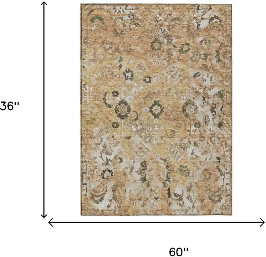 Copper And Orange Floral Washable Indoor Outdoor Area Rug Photo 5