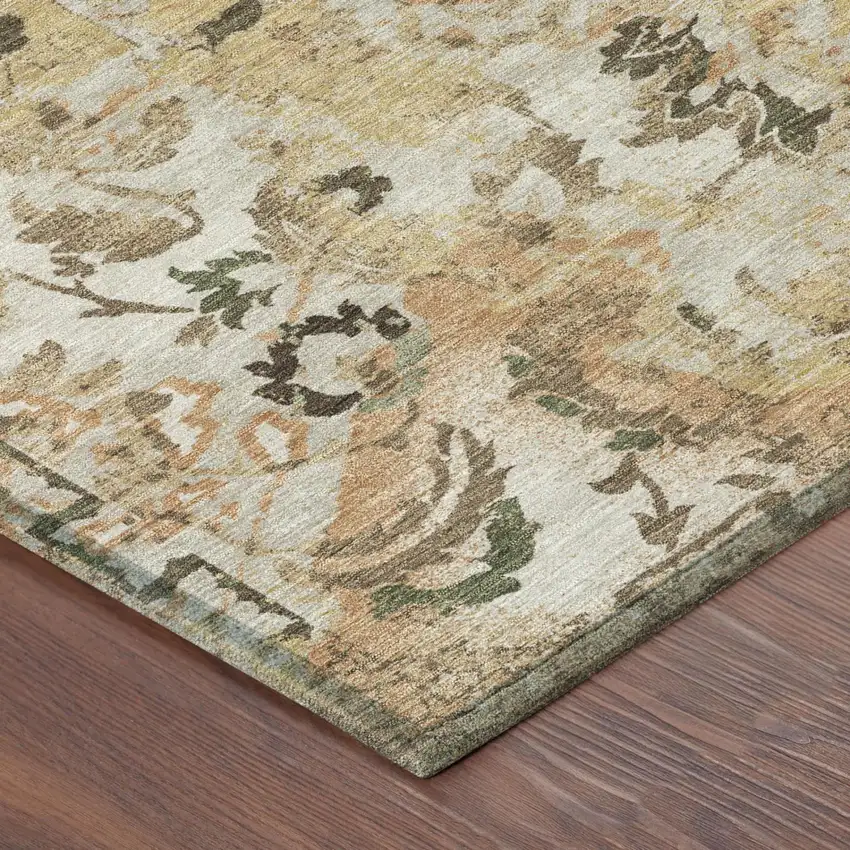 Copper And Orange Floral Washable Indoor Outdoor Area Rug Photo 3