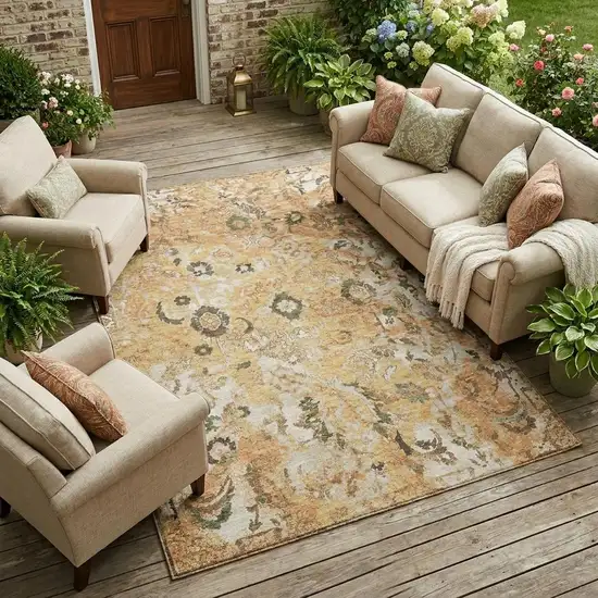 Copper And Orange Floral Washable Indoor Outdoor Area Rug Photo 1