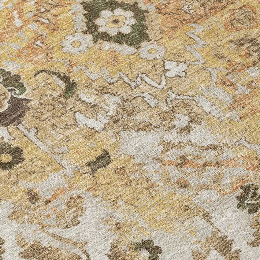 Copper And Orange Floral Washable Indoor Outdoor Area Rug Photo 4