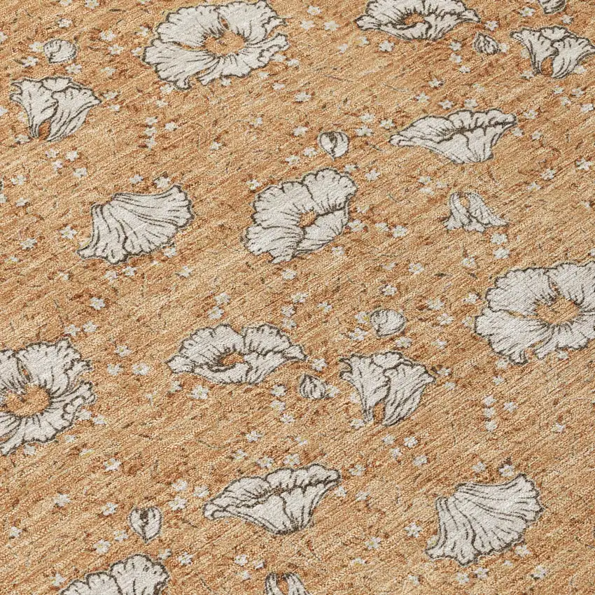 Copper And Orange Floral Washable Indoor Outdoor Area Rug Photo 4