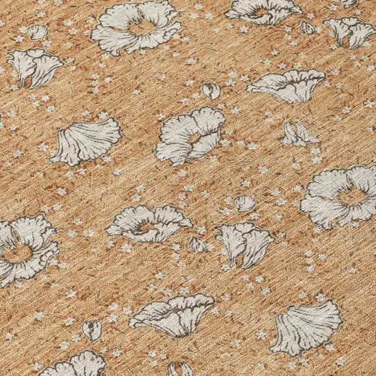 Copper And Orange Floral Washable Indoor Outdoor Area Rug Photo 4