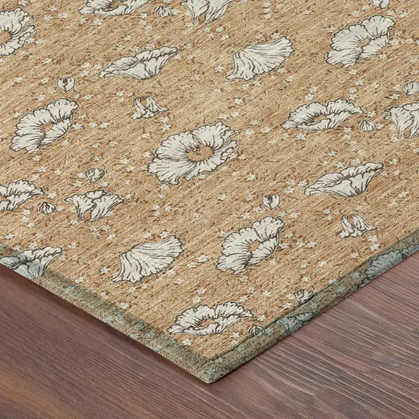 Copper And Orange Floral Washable Indoor Outdoor Area Rug Photo 3