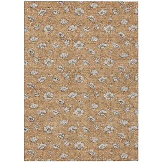 Copper And Orange Floral Washable Indoor Outdoor Area Rug Photo 2