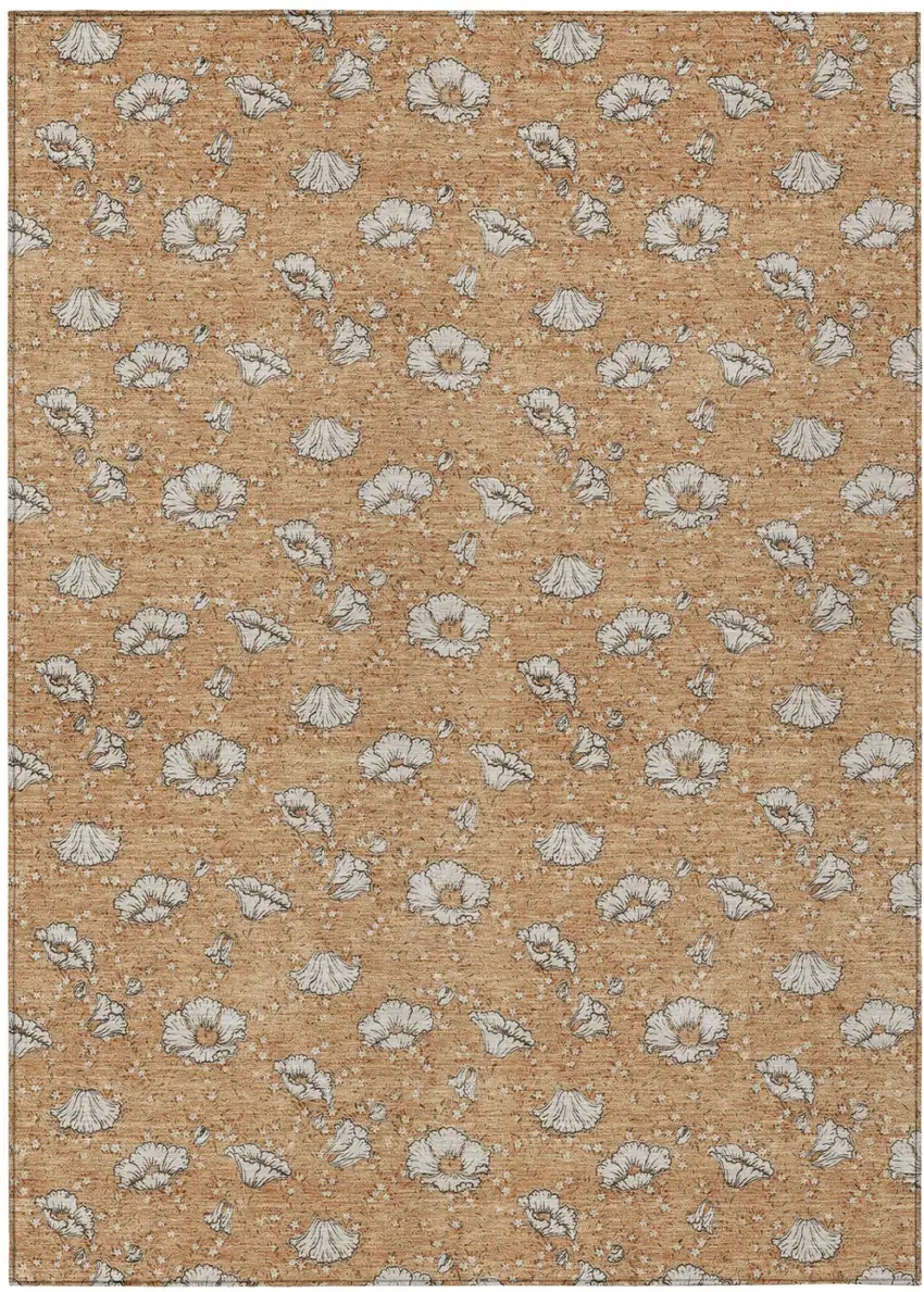 Copper And Orange Floral Washable Indoor Outdoor Area Rug Photo 2