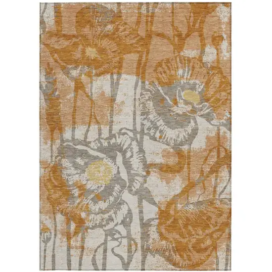 Copper And Orange Floral Washable Indoor Outdoor Area Rug Photo 3