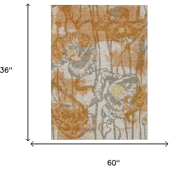 Copper And Orange Floral Washable Indoor Outdoor Area Rug Photo 6