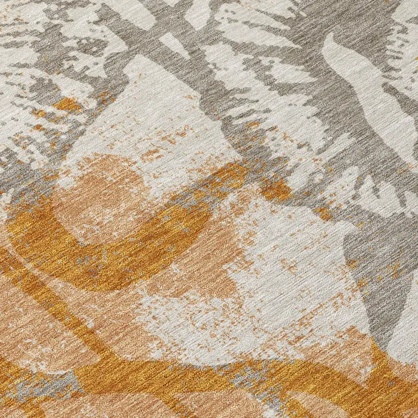 Copper And Orange Floral Washable Indoor Outdoor Area Rug Photo 5